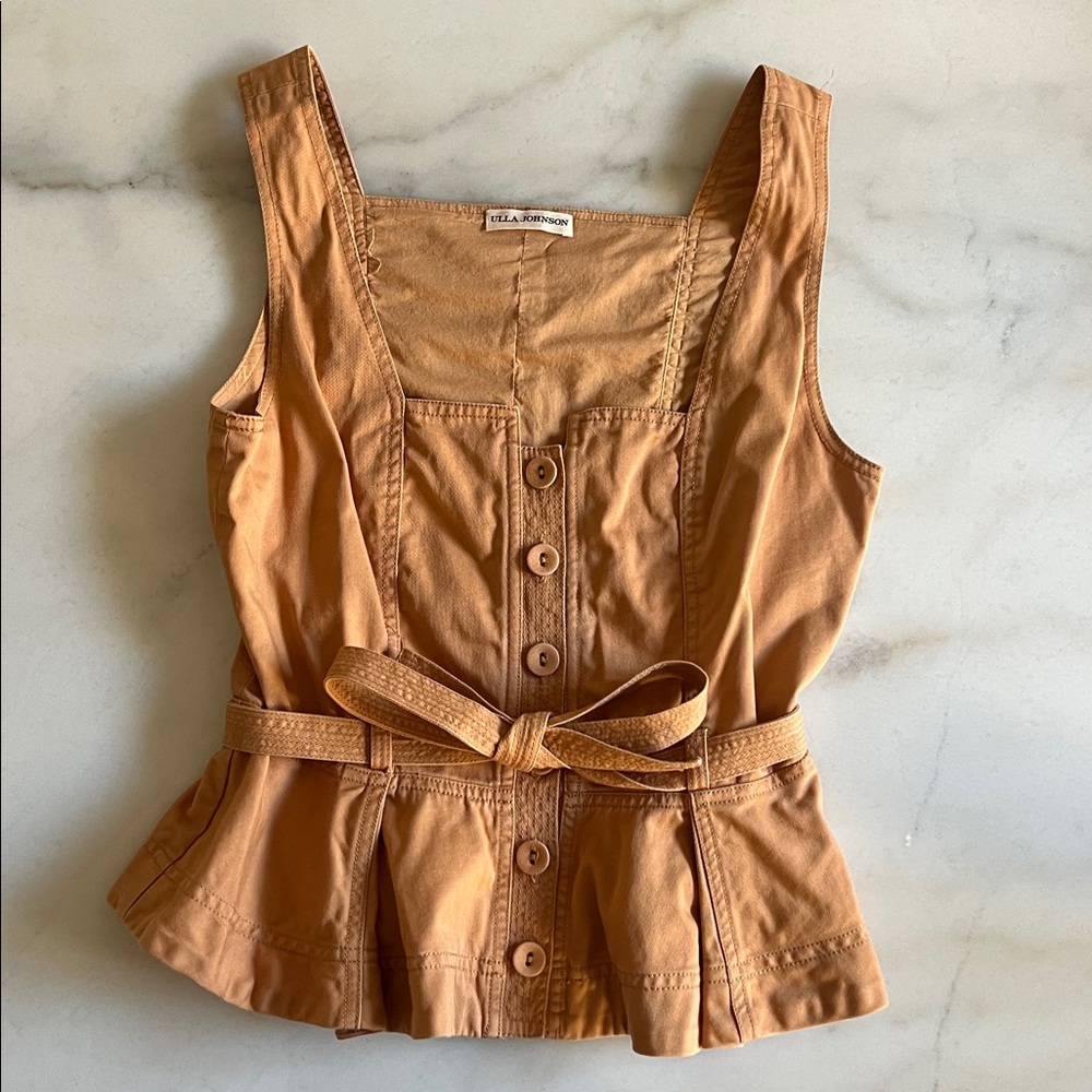 Ulla Johnson Dennia Cotton Peplum Top with belt sz 2